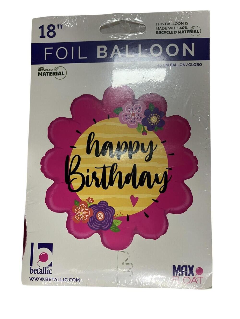 Betallic Happy Birthday Flower Foil Balloon 18in Pink Floral Max Float Italy